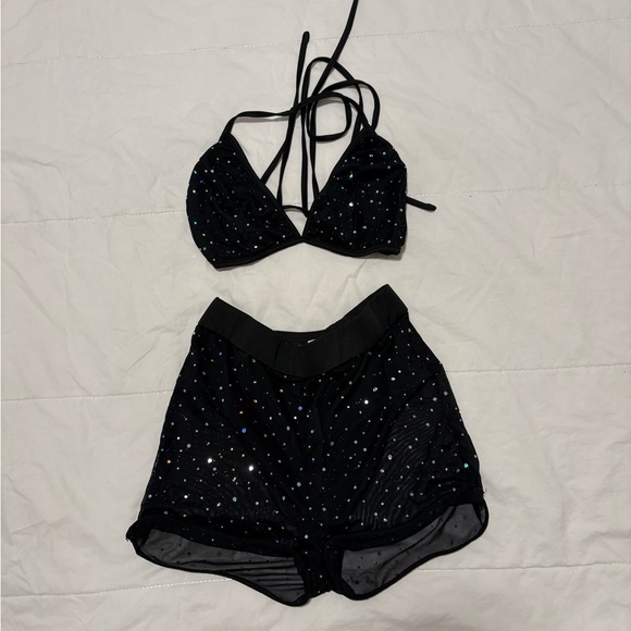Black Rhinestone Mesh Two-Piece Bikini Set - Picture 3 of 6